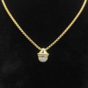 David Yurman 18k Gold Half Pave Diamond Pendant Necklace with 55cm Chain (3mm)